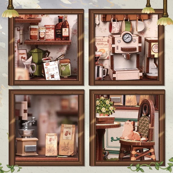 MINIATURE HOUSE - DIY- Sunny Cafe - 233pc + LED Light
